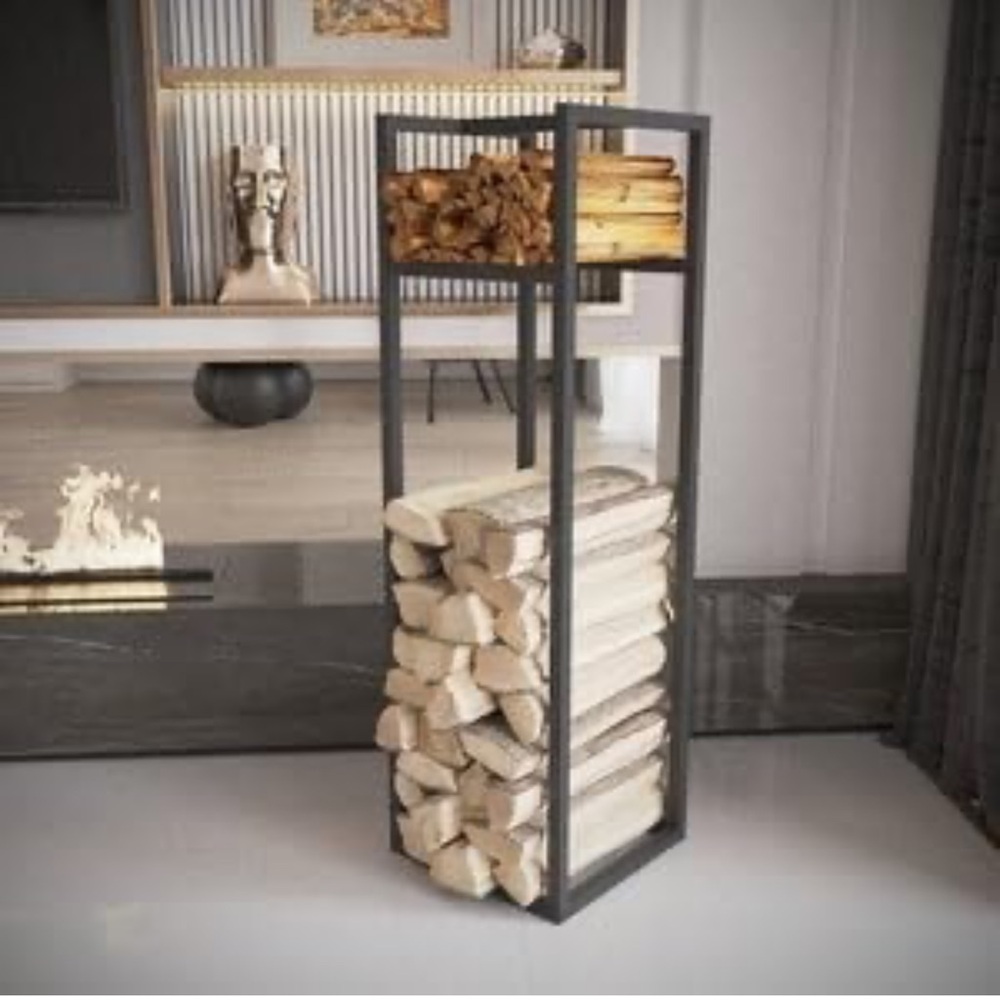 Modern Metal Firewood Rack for Indoor Fireplace, Vertical Log Holders